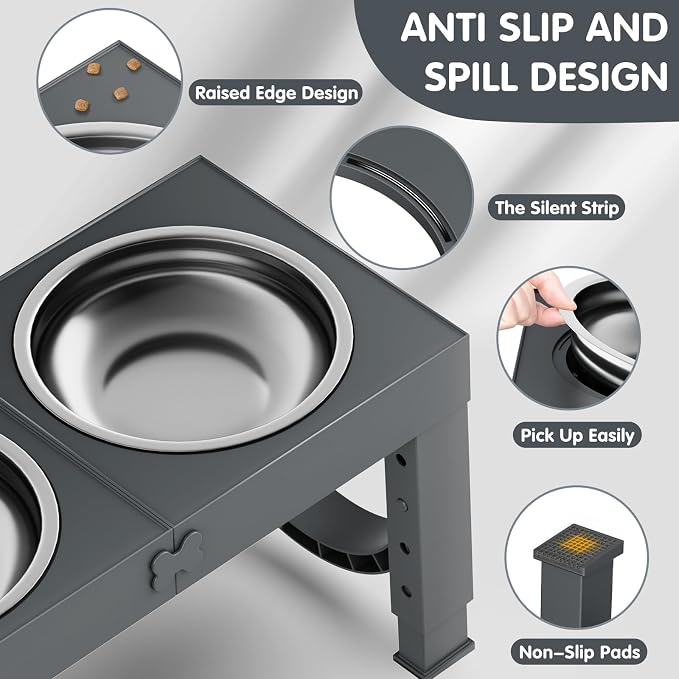 XIAZ Elevated Dog Bowls Large Breed Raised Dogs Bowl Stand Large/Medium Sized Dog Stainless Steel Food Water Bowl Stands 5 Heights Adjustable 9/11/12/14in Pet Feeder Dish Station