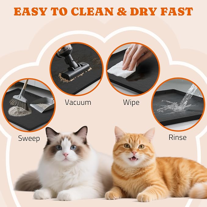 Pawtners Silicone Cat Litter Mat 34 x 22 in, Easy to Clean, Black, 2 Pack | Non-Slip Kitty Litter Mat for Floor, Waterproof & Urine-Proof Cat Litter Mat Litter Trapping Mat, Soft on Kitty Paws