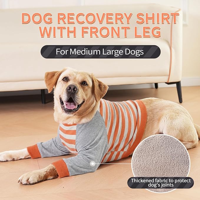 FUAMEY Dog Recovery Sleeve with Elbow Protector, Orange Stripes, L | Stop Licking Joints, Long Sleeve Suit, Protecting Front Leg Arm Wounds, Cover Skin Conditions,Alternative to Cone