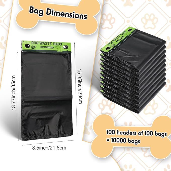 Ireer 10000 Pcs Dog Bags Bulk, Dog Pet Waste Bags Bulk, Leakproof Easy Single Pull Bag for Poop Station Fit Hang Hole Dispenser Pet Waste Bag for Home Outdoor