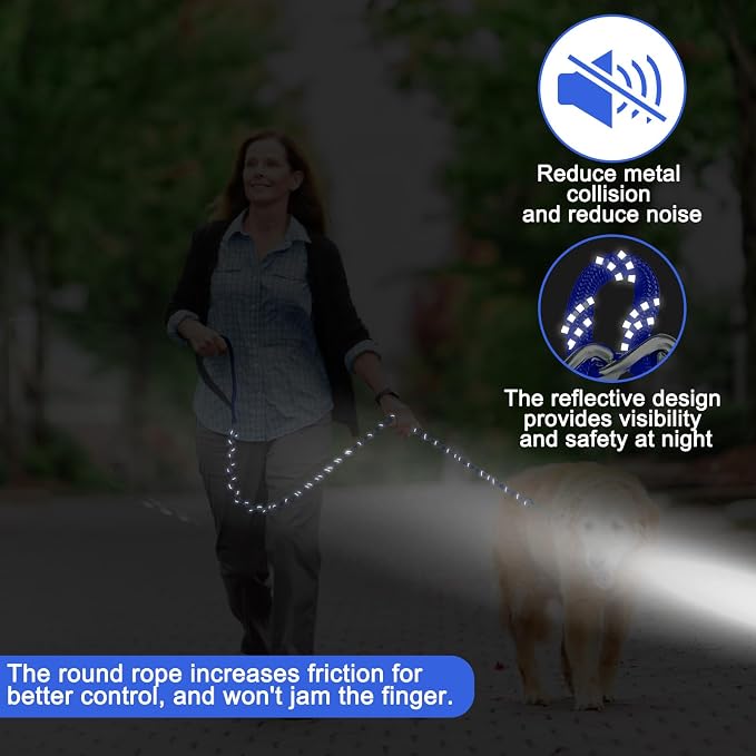 HOMIMP Chew Proof Dog Leash for Medium Large Dogs, Reflective 6 FT Heavy Duty Metal Chain Dog Leashes with Soft Padded Handle, Anti Bite Durable Rope Leashes for Pitbull, Non Chewable