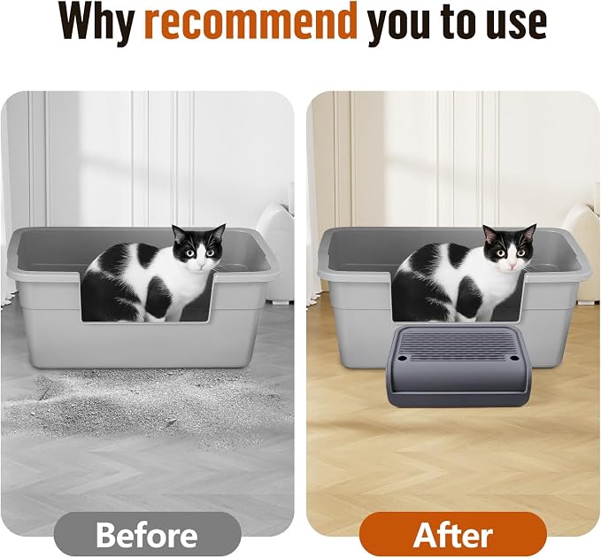 Cat Step for Litter Box, Litter Box Ramp with Filter Function, Dark Grey | Cat Litter Box Step for Kitten & Elderly Cats, Washable Double Layer Litter Catcher, Non-Slip Litter Catcher, Easy to Clean