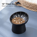 YauYik Ceramic Elevated Cat Bowls - 15°Tilted Cat Food Bowls for Indoor Cats, Whisker Fatigue Relief Shallow Cat Bowl, Anti Vomiting Raised Cat Feeding Bowls,8 Ounces, Black, 2 Pack