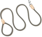 Mile High Life Dog Leash with Genuine Leather Connection, 4/5/6 FT | Rope Leash, Heavy Duty 360° Swivel Metal Clasp, for Small Medium & Large Dogs Walking (Black Khaki, 72 Inch-1/2)