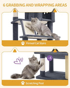 Hzuaneri Big Cat Tree, 75 Inch Tall Multi-Level Cat Tower, Indoor Larger Cat Condo Furniture with 5 Scratching Post, 2 Hanging Basket, 2 Condo, 2 Large Platform, Pet Play House, Dark Grey MS19018SG | Cat Condo Furniture with 5 Scratching Post, 2 Hangin...