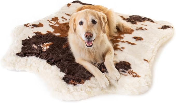 PupRug Orthopedic Dog Bed for Large Dogs with Fluffy Soft Faux Fur and Memory Foam for Joint Support, Machine Washable and Waterproof Couch Bed, Brown and White, Large/Extra Large