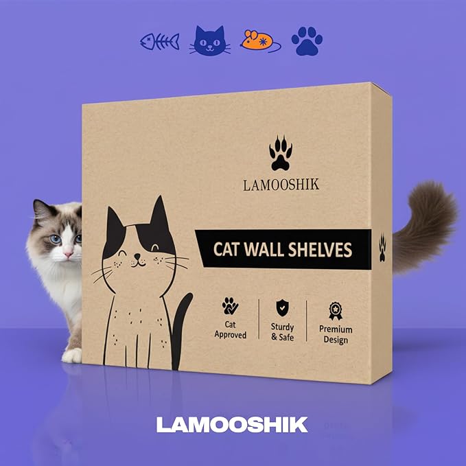 Cat Wall Shelves, Natural Floating Cat Furniture with Bed & Steps