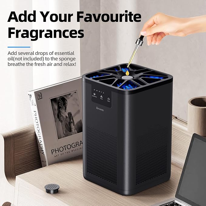 AROEVE Air Purifiers for Bedroom with Aromatherapy Function-MK06A(Black) | Meet Global Recycled Standard, 360-Degree Air Inlets, 0.3 Microns Filtration Efficiency, 20dB Noise, Speed Control