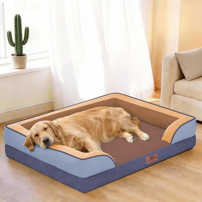 Comfort Expression Orthopedic Dog Beds for Large Sized Dog with Bolster | Waterproof Dog Couch Bed with Washable Cover & Non-Slip Bottom, Supportive Egg Crate Foam Large Pet Bed, 36x27 Inch