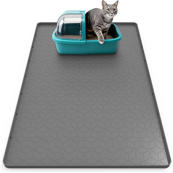 Cat Litter Mat, 34" x 22" Silicone Cat Mat for Litter Box, Silicone Cat Litter Box Mat for Scatter Control, Easy Clean, Waterproof and Non-Slip(Grey)