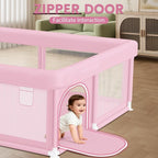 Hiaksedt Baby Playpen 50"x50" Baby Girl Play Pen for Babies and Toddlers | Safe Structure and Soft, Skin-Friendly Fabric with Zipper Gates Pink
