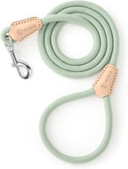 Mile High Life Green Dog Leash with Genuine Leather Connection, 4/5/6 FT | Rope Leash, Heavy Duty 360° Swivel Metal Clasp, for Small Medium & Large Dogs (Cream Green, 48 Inch)