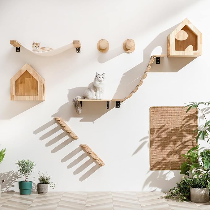 FUKUMARU Cat Wall Hammock, 34 x 13 inch Kitten Wall Furniture | Solid Rubberwood Shelves, Kitten Window Perch, Easy DIY Installation