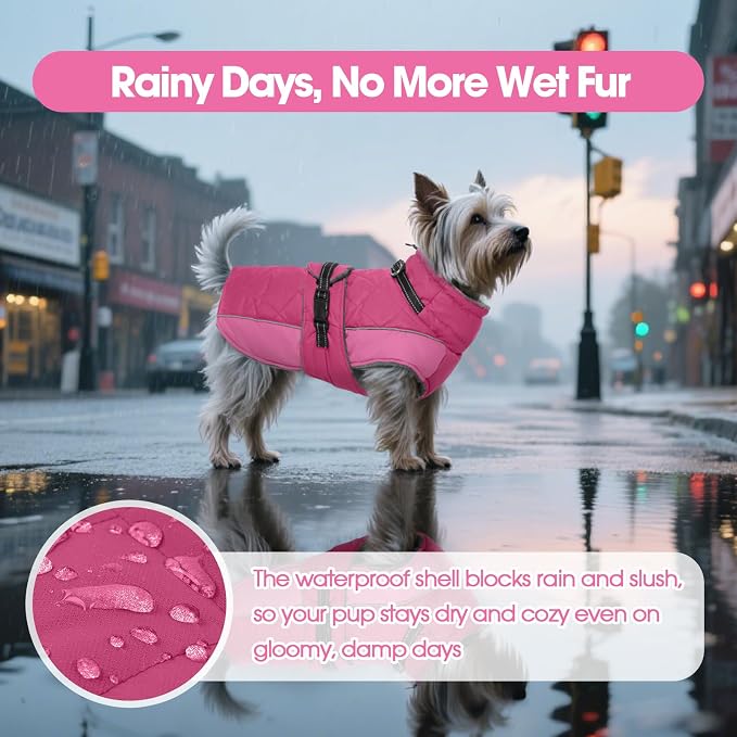 QBLEEV Warm Dog Jacket - Reflective, Adjustable Winter Coat with Turtleneck for Cold Weather, Waterproof Fleece Snowsuit for Small, Medium, Large Dogs