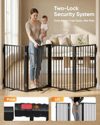 Full Metal Free Standing Dog Gate with Door for Indoor & Outdoor,80'' Extra Wide 32'' Tall Dog Gate for The Doorways,Large Openings,Decks,Porch,Pet Freestanding Safety Fence(4 Panels,Black)