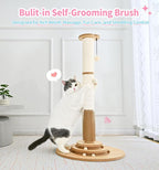 Made4Pets Tall Cat Scratching Post for Indoor Cats with Self Groomer, 33.6" | Tall Natural Sisal Scratching Post, Cat Scratcher with Stable Base and Interactive Ball Track for Adult and Large Indoor Cats
