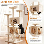 FDW | 54" Cat Tree Tower | Beige | Multi-Level Indoor Activity Center | with Sisal Scratching Posts, Condos, Plush Perches, Hanging Cat Toys | Sturdy, Easy to Assemble | for Kittens & Adult Cats