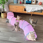 2-Way Long Collapsible Cat Tunnel Tube Toy Pink | Interactive Play Tunnel with Peek Hole for Indoor Cats, Kittens, Puppies & Rabbits | Hours of Fun & Exercise