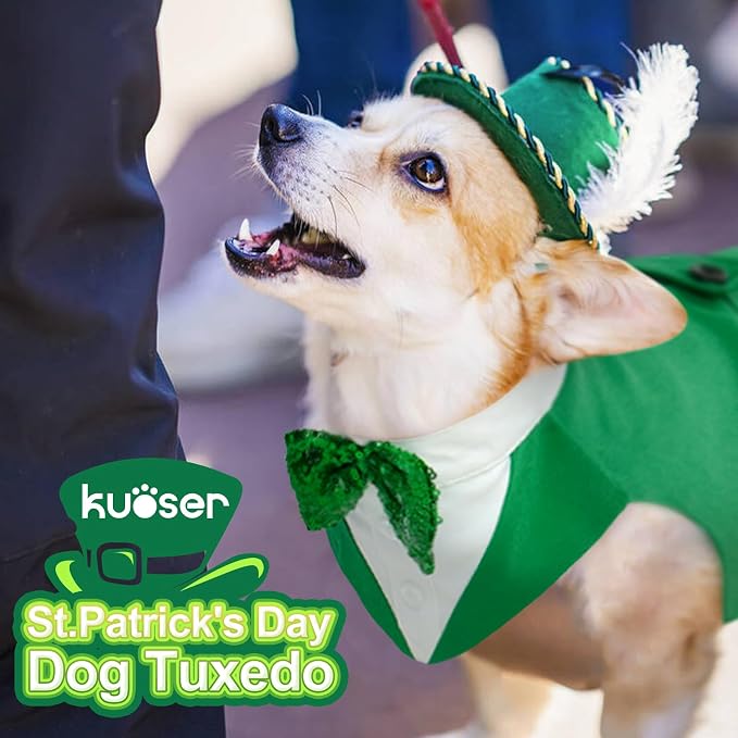 Kuoser Dog Tuxedo, Dog Suit and Bandana Set, Dogs Costume with D-Ring | Formal Dog Outfit with Detachable Bowtie Collar for Wedding, Birthday, Party, Christmas, Halloween, Green L