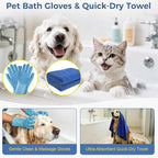 11 Piece Dog Grooming Kit - Hair, Nail, Massage Bath Supplies For Pets Cats | slicker dog brush for shedding，comb, undercoat rake, nail clipper tool, towel, scrubber gloves, scissors, all in one fur care