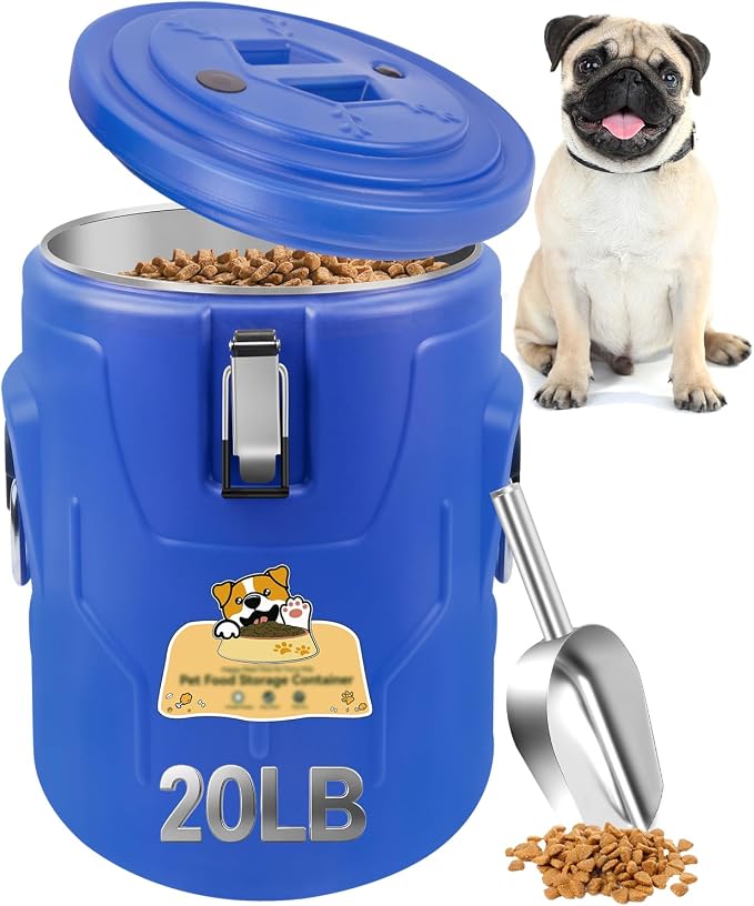 Newget 20lb Airtight Stainless Steel Dog Food Storage Container with Scoop | Airtight, Sturdy, Moisture-Proof, Large Metal Cat & Dog Food Container with Lid, Prevents Pets from Opening, Easy to Clean
