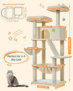 Taoqimiao Sturdy Cat Tree, 58In Cat Tower for Indoor Cats Large Adult | Spacious Cat Condo, 2 Cute Perches, Metal Frame Cozy Hammock, 1 Scratch Board, 8 Natural Sisal Posts, Basket, Beige, MS026M