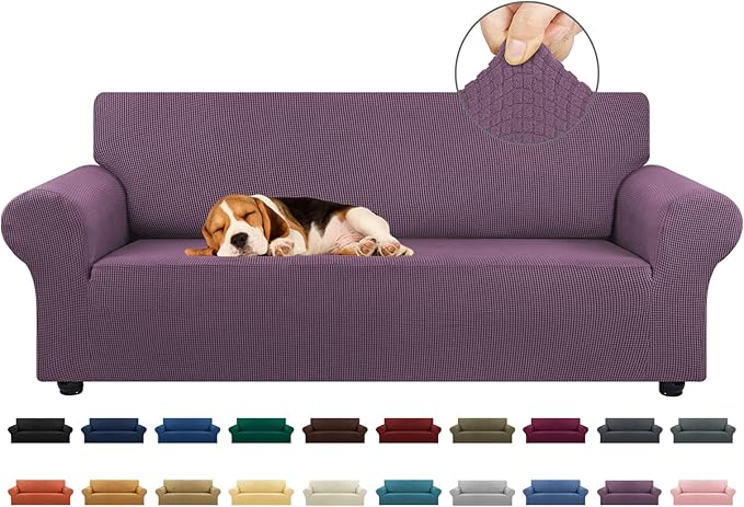 Stretch Couch Covers for Sofa, 3 Cushion Couch Slipcover,Dark Purple | 1-Piece Washable Sofa Cover Pet Friendly(78"-94") Furniture Protector Soft Jacquard, Elastic Bottom for Dogs & Kids