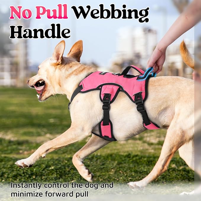 rabbitgoo Escape Proof Dog Harness for Medium, No Pull with Lift Handle | No Escape, Full Soft Padded, Reflective Adjustable Vest, Leash Clip for Walking Hiking Training, Peach Pink, Medium