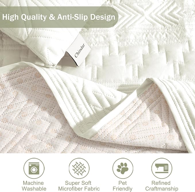White Loveseat Covers for 2 Cushion Couch, Water-Repellent Quilted Covers for Sofa, Machine Washable Love Seat Couch Covers, Pet Friendly Loveseat Slipcovers (Loveseat 48", White)