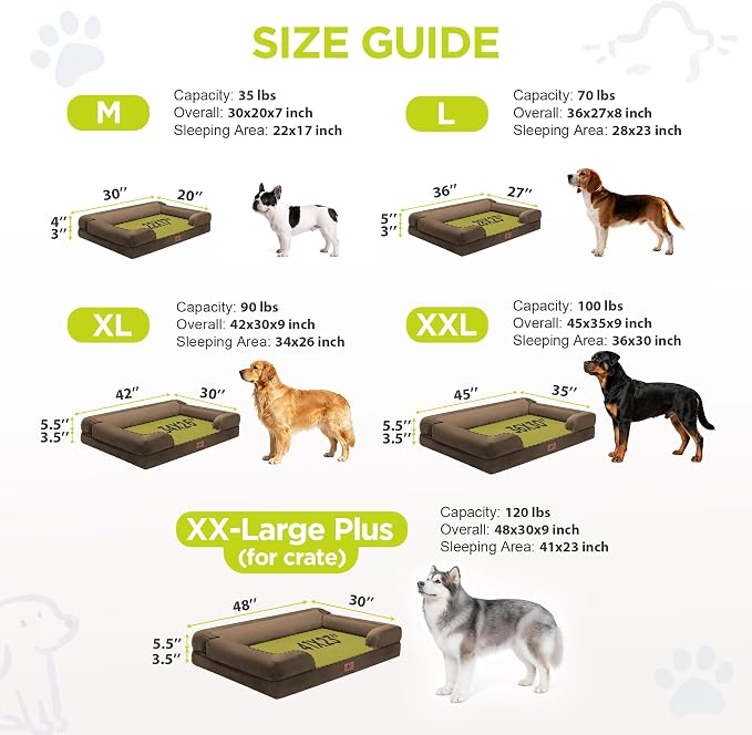 Waterproof Orthopedic Dog Bed for Medium Large Sized Dogs | Memory Foam Pet Bed Sofa with Bolster, Dog Couch with Washable Cover & Non-Slip Bottom, 30x20 Inch, Dark brown