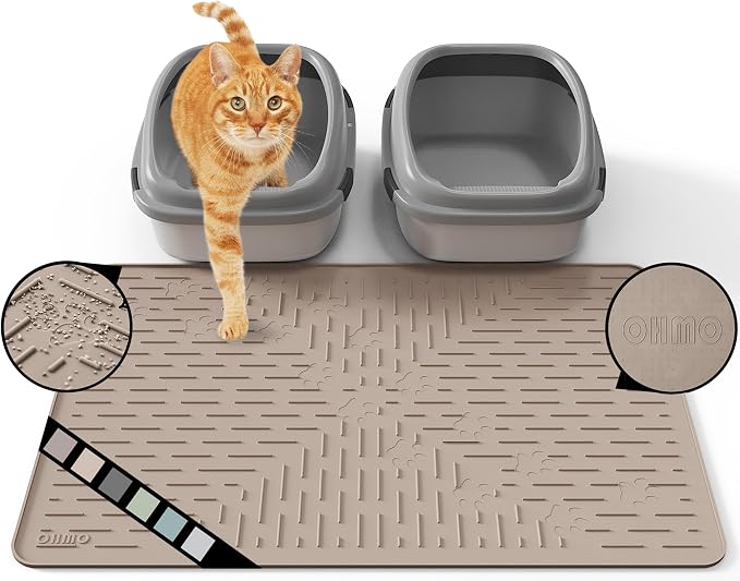 Large Cat Litter Mat, 31.5x23.6 Silicone Trapping Mat Beige | for Kitty Litter Box, Easy Clean, BPA Free Rubber, Center Litter Collection, Easy Pour-Back, Waterproof, Odor-Resistant