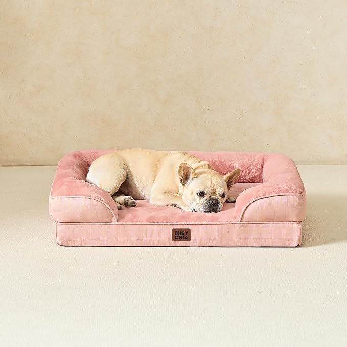 EHEYCIGA Orthopedic Dog Bed Medium Size Dog, Waterproof Washable Pet Beds | Non-Slip Bottom and Egg-Crate Memory Foam Dog Couch Bed with Washable Removable Cover, Dusty Pink