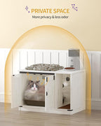 Hzuaneri Cat Litter Box Enclosure, Hidden Litter Box Cabinet Furniture | Indoor Cat House with Bell, Farmhouse Style, 31.5 x 19.7 x 20.9 Inches, for Hallway, Bedroom, White CB82414B