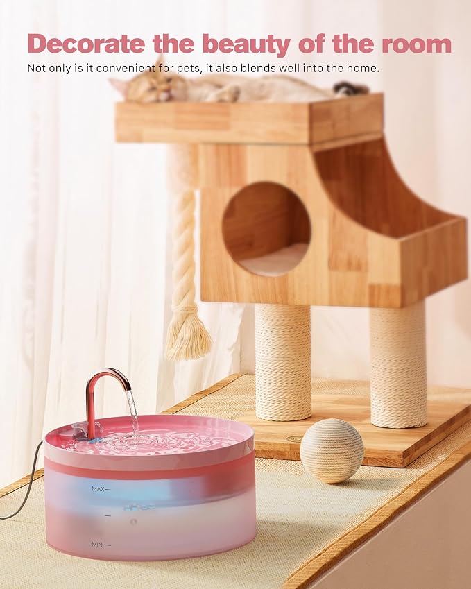 Pink Cat Water Fountain: Super Silent Cats Fountain | 108oz/3.2L Pet Water Fountains for Cats Indoor Faucet Cat Fountain for Cats and Dogs