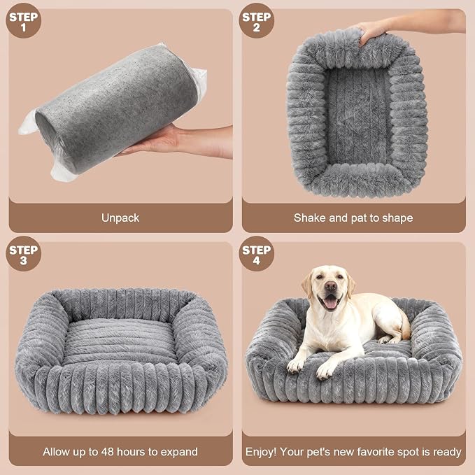 Dog Beds Large Sized Dog, Washable Self Warming Dog Cat Bed Rectangle Orthopedic Large Pet Sofa, Super Soft Plush Rabbit Fur Pet Couch Cute Cat Bed with Removable Zipper Cover & Anti-Slip Bottom