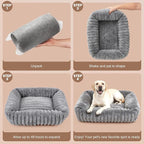 Dog Beds Large Sized Dog, Washable Self Warming Dog Cat Bed Rectangle Orthopedic Large Pet Sofa, Super Soft Plush Rabbit Fur Pet Couch Cute Cat Bed with Removable Zipper Cover & Anti-Slip Bottom
