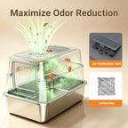 Enclosed Stainless Steel Litter Box, XL Covered MetalPan Includes Mat Scoop | Easy Cleaning Anti-Urine Leakage Non-Sticky Front Entry Top Exit