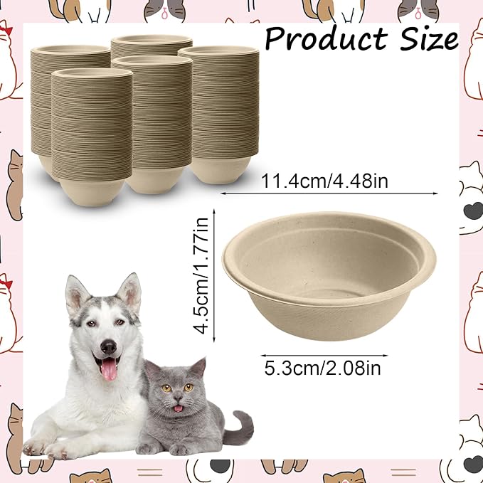 Disposable Pet Food Bowls, Thickened Disposable Pet Bowls, 200pcs Pet Disposable Feeding Bowls for Kittens, Puppies, Wet and Dry Food (220ml/8oZ)