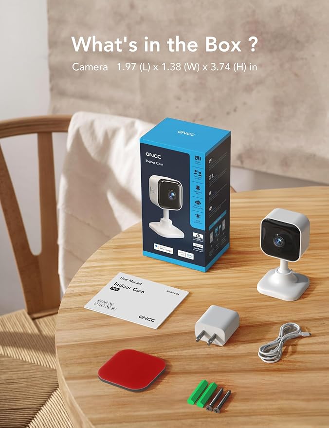 GNCC 2K Indoor Camera for Home Security with Phone App 5G/2.4G WiFi Pet Cam | Mini Pet Cam w/Human/Motion/Sound Detection, Compatible with Alexa, Cloud Storage Optional, Fixed View, Plug-in, 2 Pack