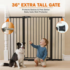 Mumeasy 36" Extra Tall Baby Gate for Stairs, 29.7-51" Wide Dog Gates Indoor for Doorways with Easy Walk Thru, Auto Close Pet Safety Gate for House, Pressure Mounted Metal Child Gate with Door, Black