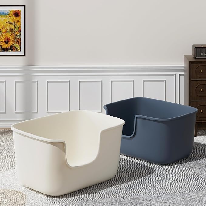 Vealind Large Cat Litter Box for Indoor Cats High Sided and Low Entry Litter Box 22.2"×14.9"×12" Tall Litter Boxes with High Back Deep Wall XL Cat Litter Boxes (White)
