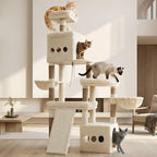 Heybly Cat Tree 72.4-Inch Anti-Tip Cat Tower with Spacious Perches HCT060MJ | All-in-One Cat Furniture for Large Cats, Multiple Interactive Areas, Extra-Large Sisal Scratching Board, Beige