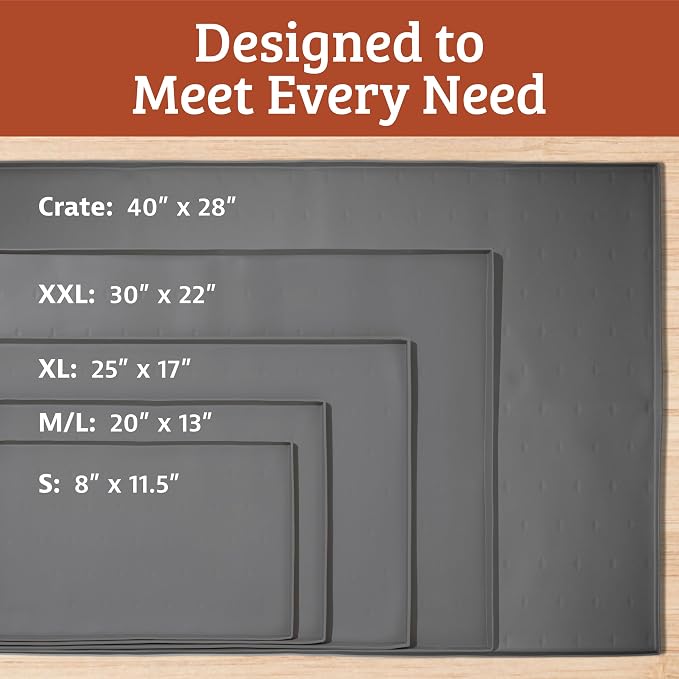 Leash Boss Raised-Edge Silicone Dog Food Mat - Waterproof Pet Mat for Dog Food & Water Bowls - Non-Slip Pet Placemat - Dishwasher-Safe Silicone Tray - 25 x 17 in, Gray