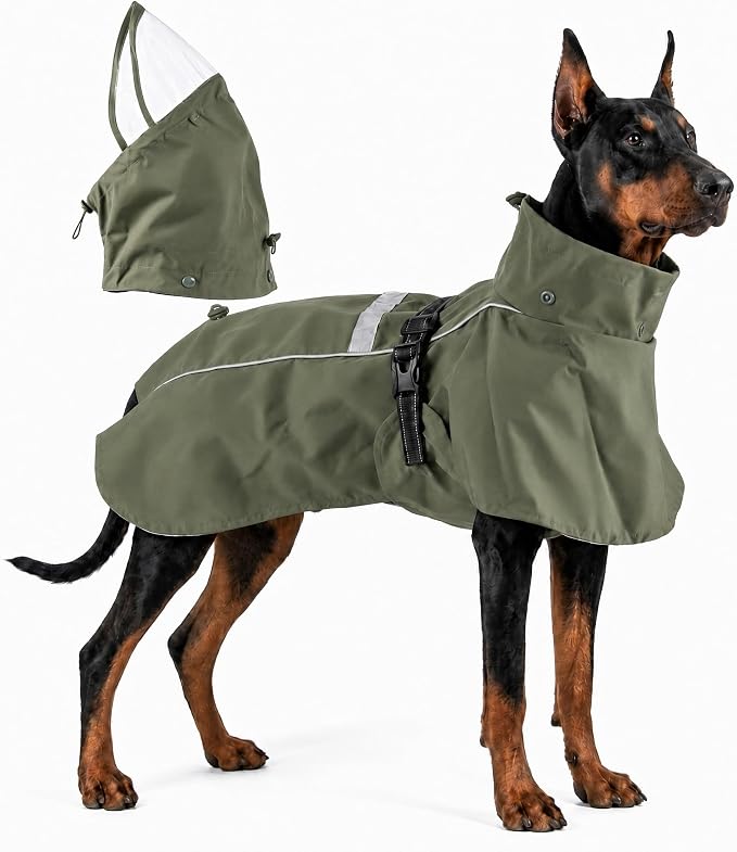 Waterproof Dog Rain Coat, Breathable Windproof Dog Raincoat with Adjustable Strip, Leash Port, Removable Hood, Reflective Full-Body Coverage Pet Poncho | Large Dogs, Green（6XL
