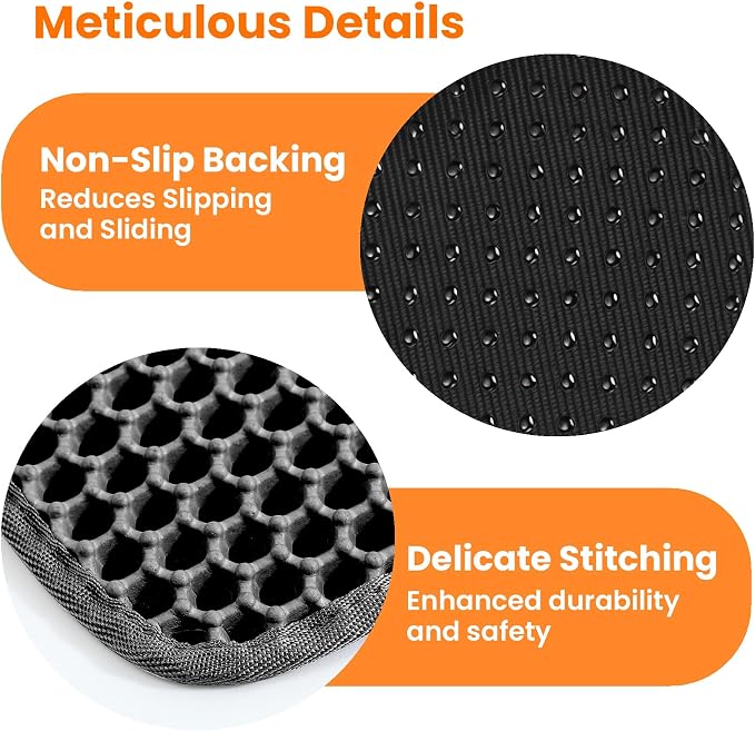 Cat Litter Mat, Double Layer Honeycomb Litter Box Mat | 24x18”, Efficient Litter Trapping, Easy to Clean, Waterproof, Non-Slip, Soft on Paws, Scratch Resistant, Black, Large