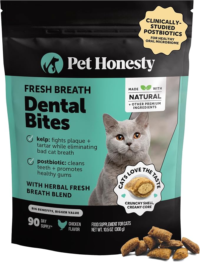 Fresh Breath Dental Bites for Cats – Crunchy & Creamy Cat Dental Treats for Fresh Breath, Tartar & Plaque Control – Dual-Texture Cat Oral Care Bites for Bright Teeth & Healthy Gums – 90 Day Supply