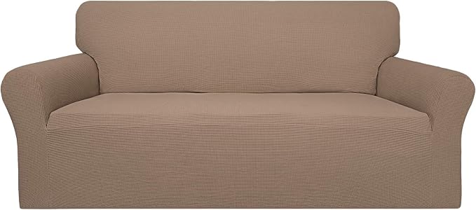 Easy-Going 100% Waterproof Couch Cover, 3 Cushion Oversized Sofa Cover | Leakproof Sofa Slipcover, Stretch Jacquard Furniture Protector Against Stain Spill from Kids, Pets, Dog, Camel