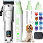 Dog Grooming Kit Dog Clippers for Grooming for Thick Curly Coats | Low Noise Pet Paw Trimmer with Qiuet Nail Grinder Rechargeable Stainless Steel Hair Trimmer for Heavy Coats Dogs Cats