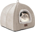 WINDRACING Cat Bed for Indoor Cats - Cat Cave Cat House Cats Tent with Removable Washable Cushioned Pillow, Soft and Self Kitten beds (Large, Beige)