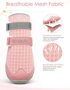 BECEMURU Dog Shoes for Summer, Double-Straps Anti-Slip Dog Boots & Paw Protectors for Hot Pavement, Breathable & Light Weight Outdoor Walking Hiking Pink Size 8